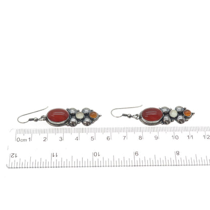 925 Sterling Silver Vintage Real Carnelian Citrine & Moonstone Oxidized Earrings