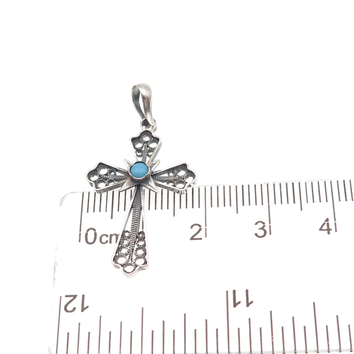 925 Sterling Silver Antique Art Deco Faux Pearl Cross Filigree Charm Pendant