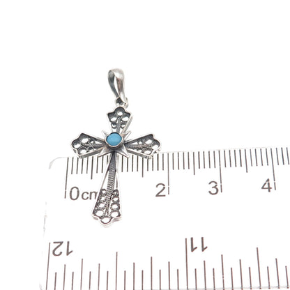 925 Sterling Silver Antique Art Deco Faux Pearl Cross Filigree Charm Pendant