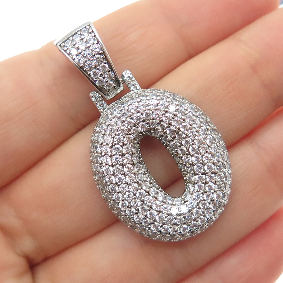 925 Sterling Silver Round-Cut C Z Letter O Initial Charm Pendant