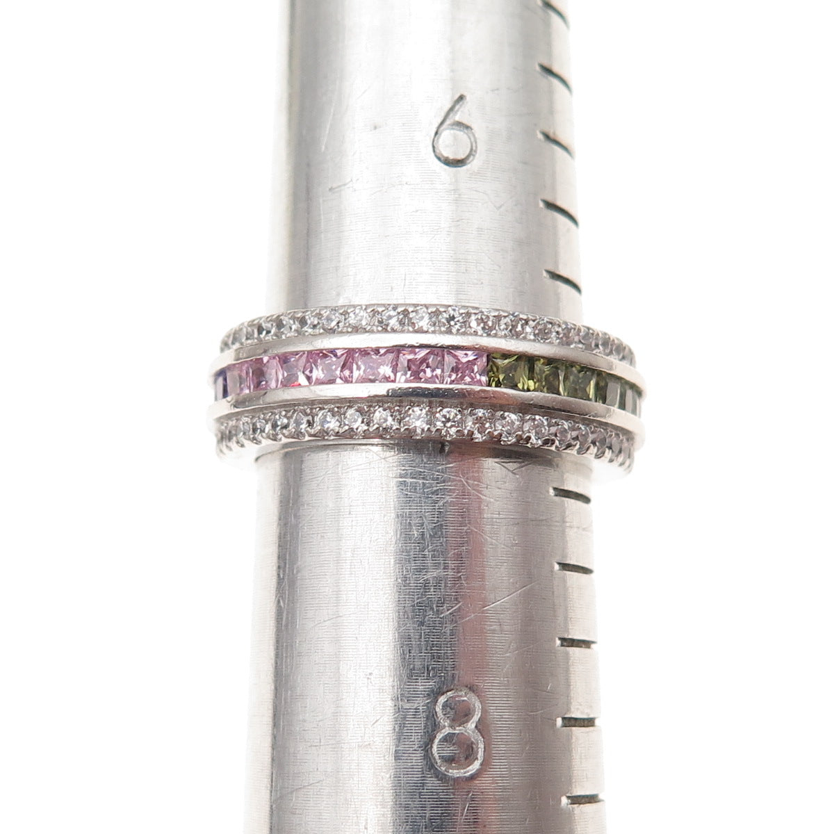 925 Sterling Silver Multi-Color C Z Band Ring Size 7.25