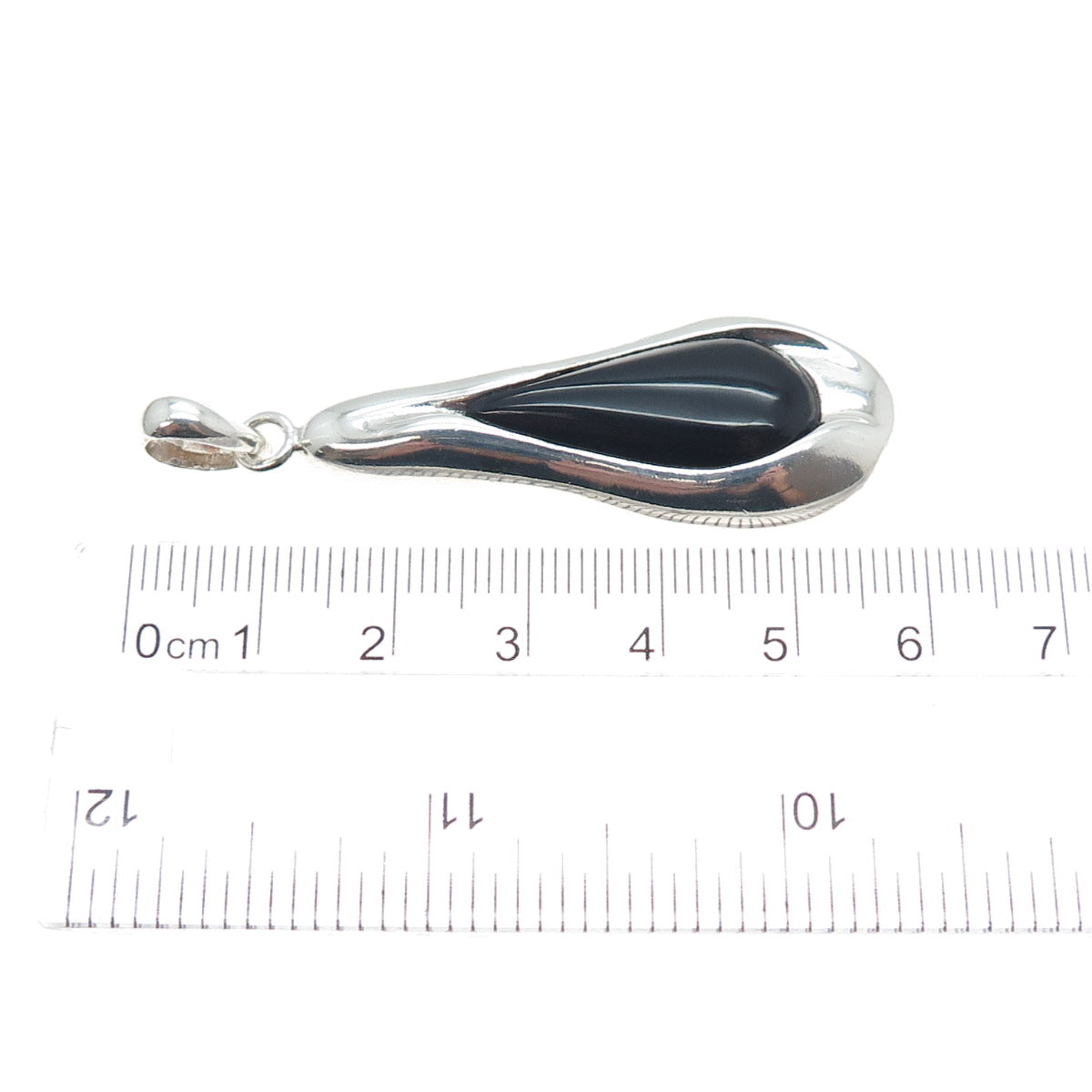 BARSE 925 Sterling Silver Vintage Real Black Onyx Modernist Teardrop Pendant