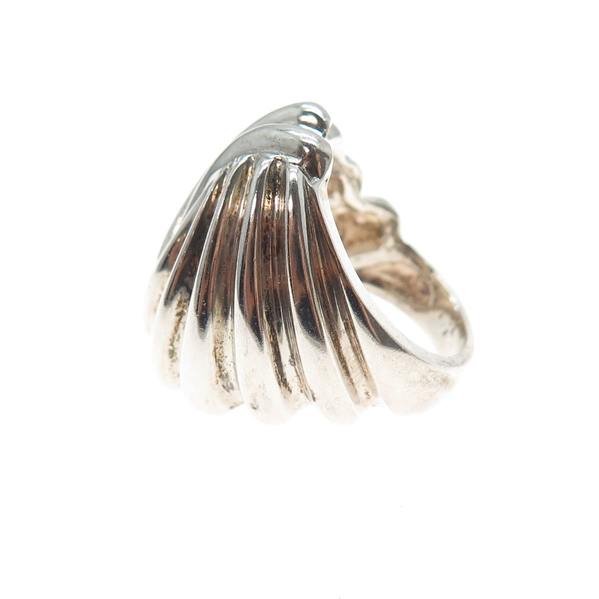 925 Sterling Silver Vintage Modernist Ribbed Ring Size 5.25