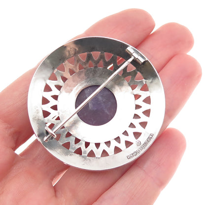 Kalevala Koru 916H Silver Vintage 1967 Finland Real Amethyst Oxidized Pin Brooch