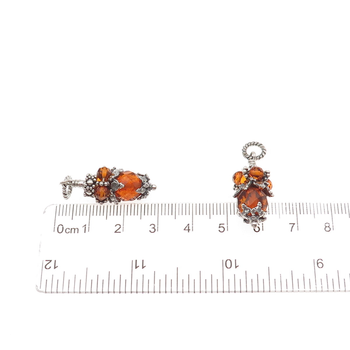 925 Sterling Silver Vintage Real Amber Granulated Jacket Earrings
