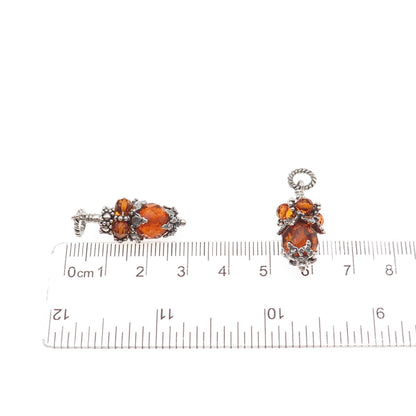 925 Sterling Silver Vintage Real Amber Granulated Jacket Earrings