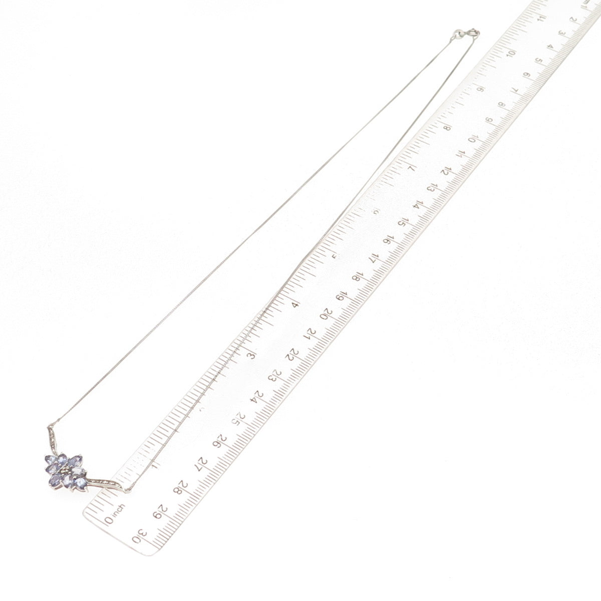 925 Sterling Silver Real Diamond & Tanzanite Floral Cuban Chain Necklace 20"