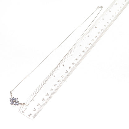 925 Sterling Silver Real Diamond & Tanzanite Floral Cuban Chain Necklace 20"