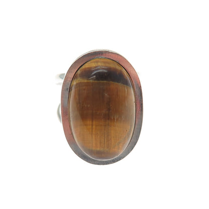 JOSE ANTON 925 Sterling Silver Vintage Mexico Tiger Eye Modernist Ring Size 8.5