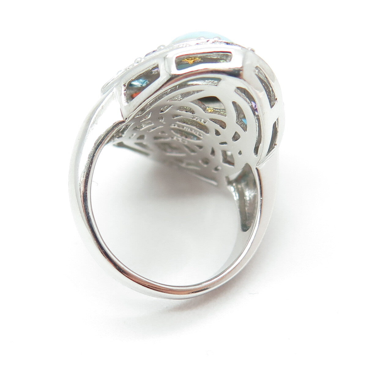KN Kajal Naina Sterling Larimar Topaz Citrine Amethyst & Peridot Ring Size 5.75