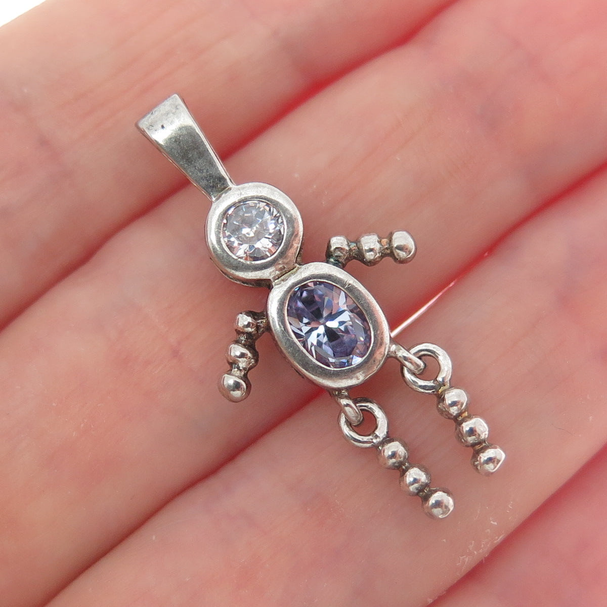 925 Sterling Vintage Purple White CZ February Birthstone Boy Articulated Pendant
