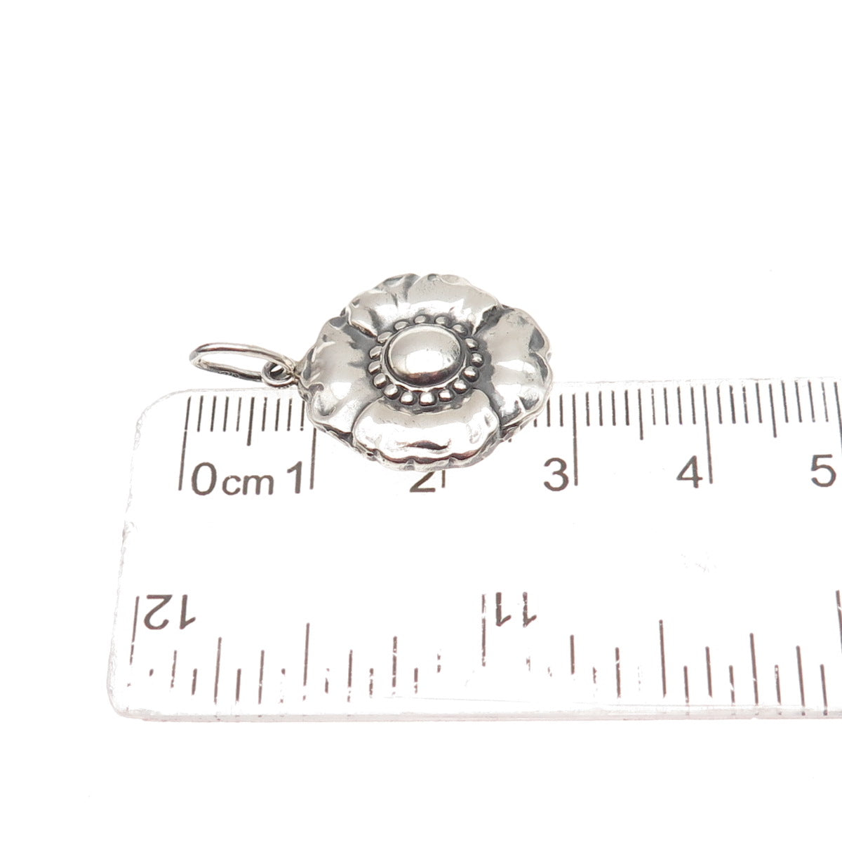 925 Sterling Silver Vintage Flower Oxidized Charm Pendant