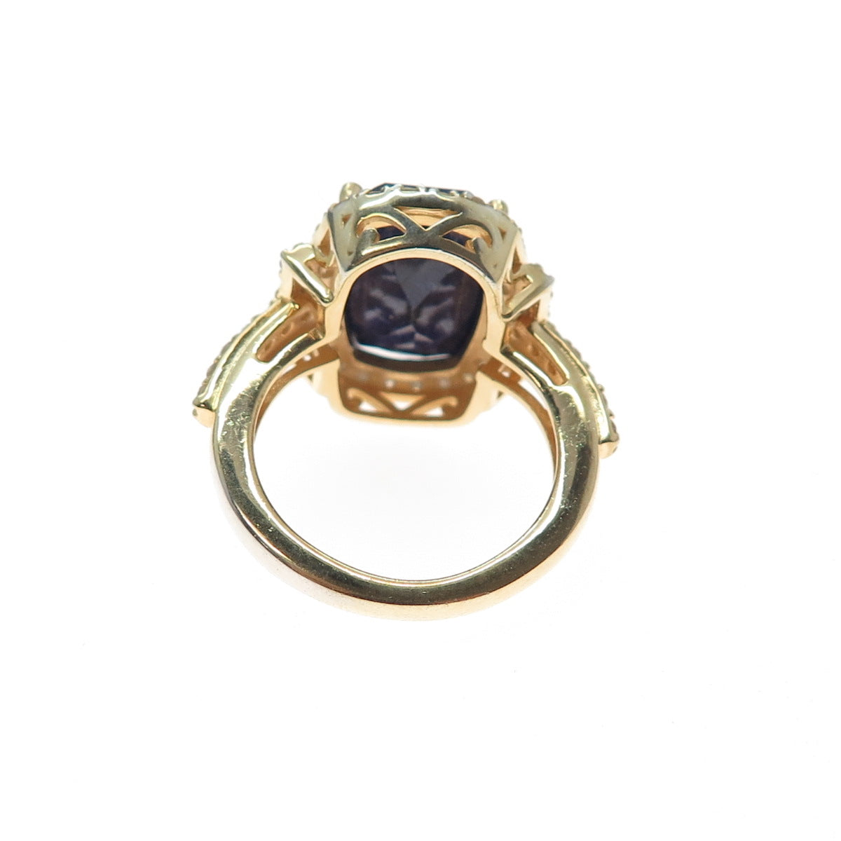 DSMK 925 Sterling Silver Gold Plated Real Diamond & Sapphire Ring Size 5.25