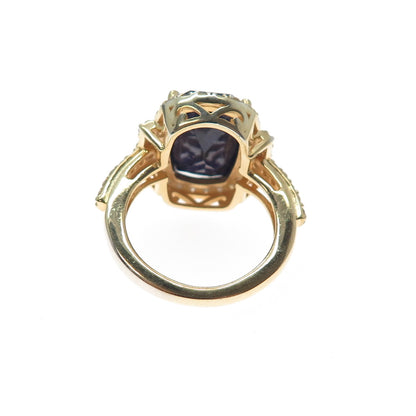 DSMK 925 Sterling Silver Gold Plated Real Diamond & Sapphire Ring Size 5.25