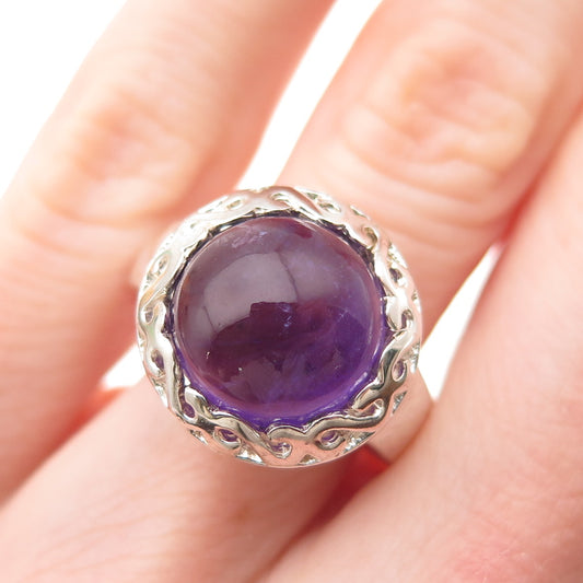 Chuck Clemency 925 Sterling Silver Vintage Real Amethyst Swirl Ring Size 6