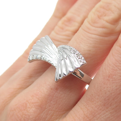 925 Sterling Silver Round-Cut C Z Modernist Wings Ring Size 8
