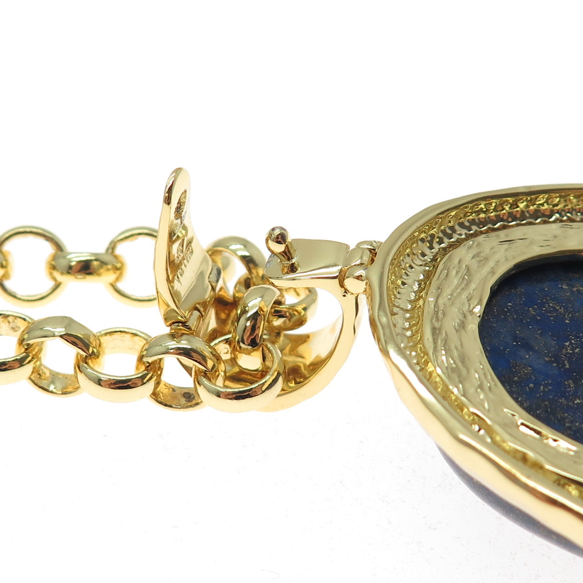 AIL Aluma Gold Plated Vintage Real Lapis Modernist Rolo Chain Necklace 18"
