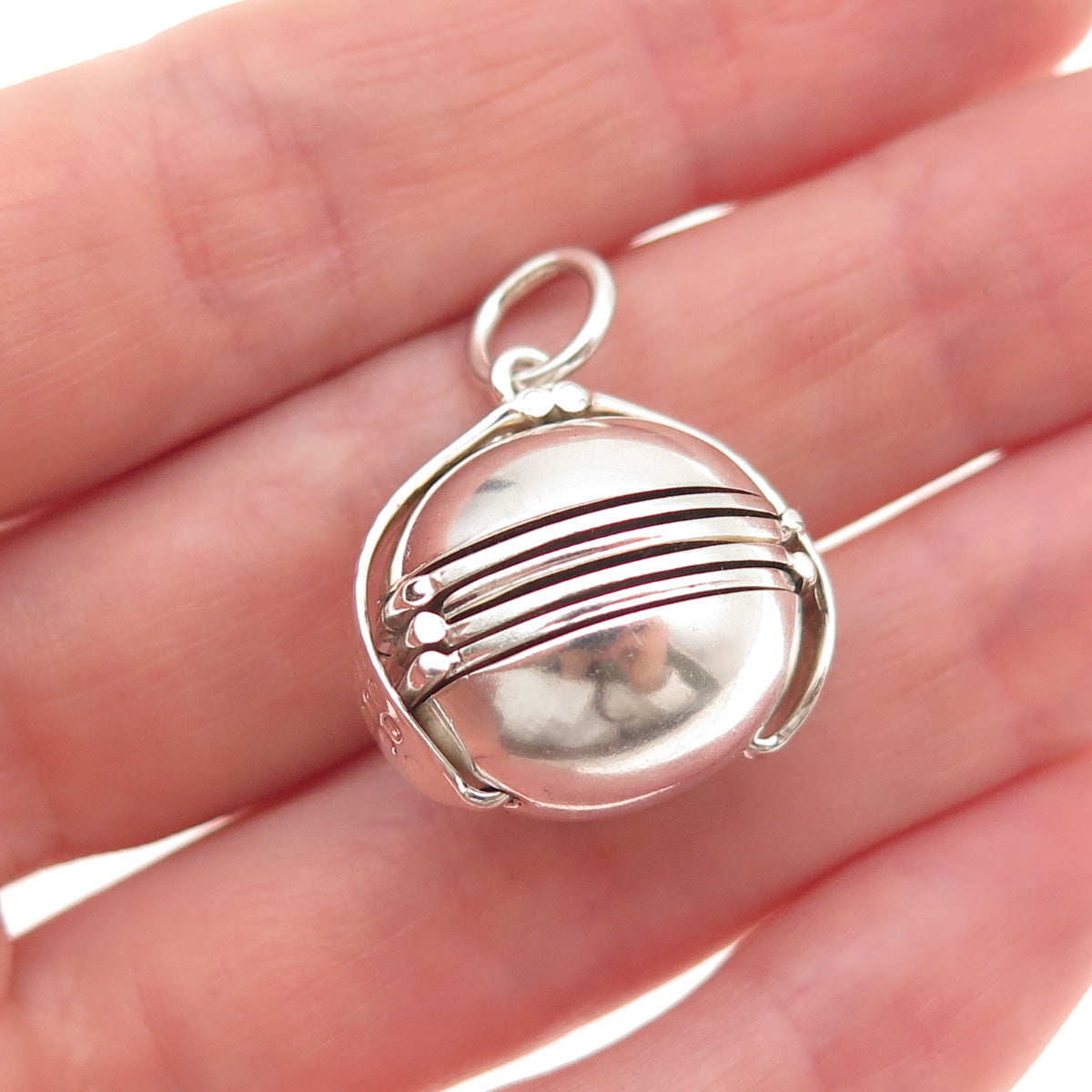 925 Sterling Silver Vintage Transformer Ball Oxidized Locket Charm Pendant