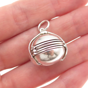 925 Sterling Silver Vintage Transformer Ball Oxidized Locket Charm Pendant