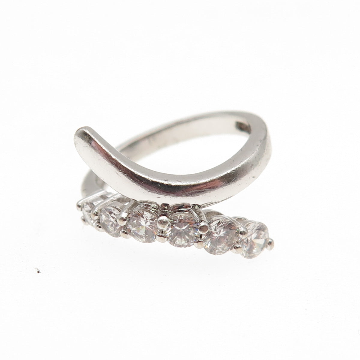 925 Sterling Silver Round-Cut C Z Bypass Ring Size 5