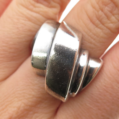 D. MOLINA 925 Sterling Silver Vintage Mexico Modernist Oxidized Ring Size 7.75