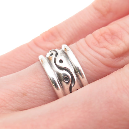 925 Sterling Silver Vintage Modernist Wave Oxidized Band Ring Size 6.25