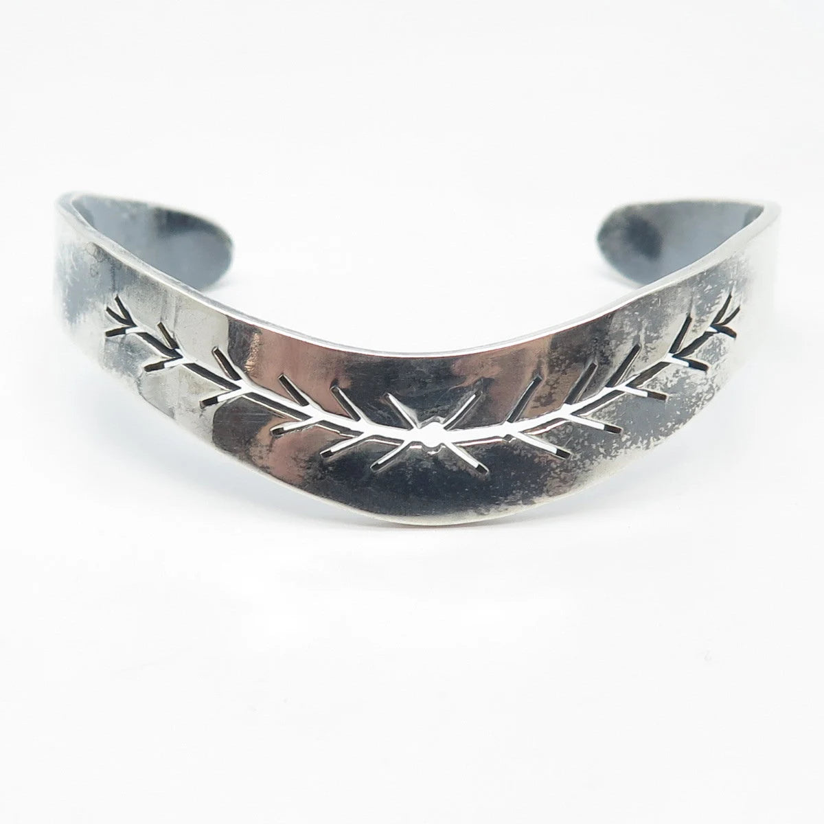 925 Sterling Silver Vintage Mexico Cutout Adjustable Cuff Bracelet 7"