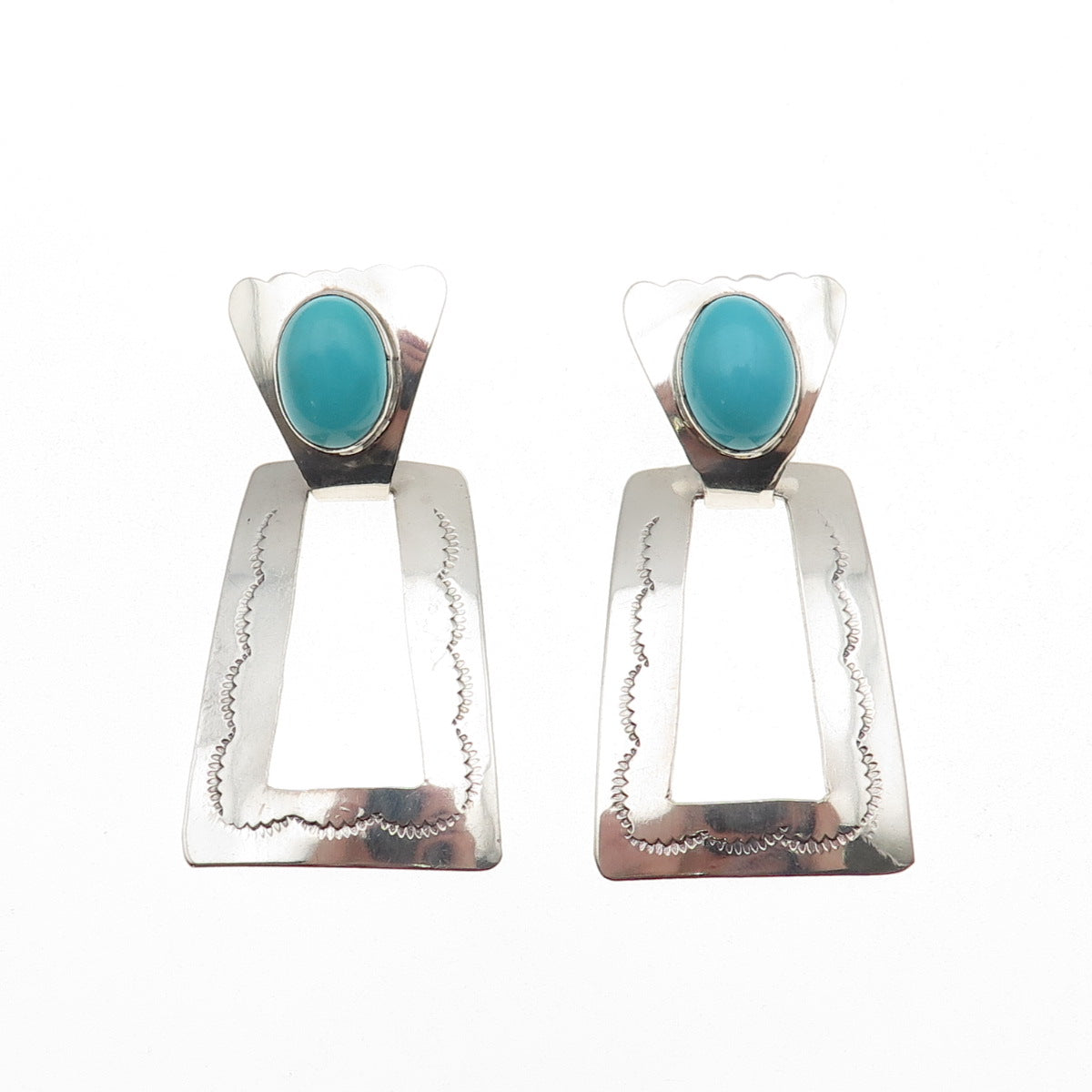 Carol Felley 925 Sterling Silver Vintage 1989 Real Turquoise Tribal Earrings