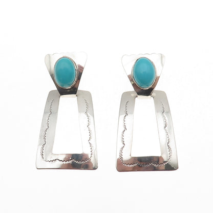 Carol Felley 925 Sterling Silver Vintage 1989 Real Turquoise Tribal Earrings