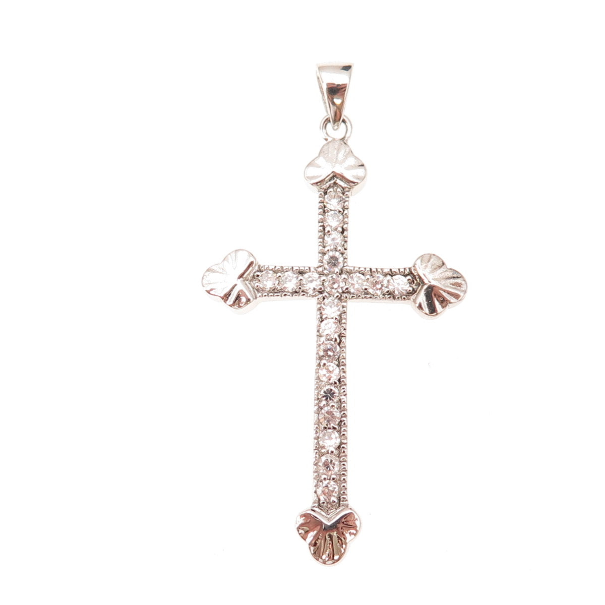 925 Sterling Silver Round-Cut C Z Cross Religious Charm Pendant