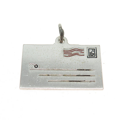 WELLS 925 Sterling Silver Vintage Enamel Sealed With A Kiss Envelope Pendant