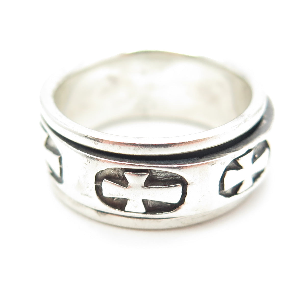 925 Sterling Silver Vintage Cross All Around Rotating Band Ring Size 7.75