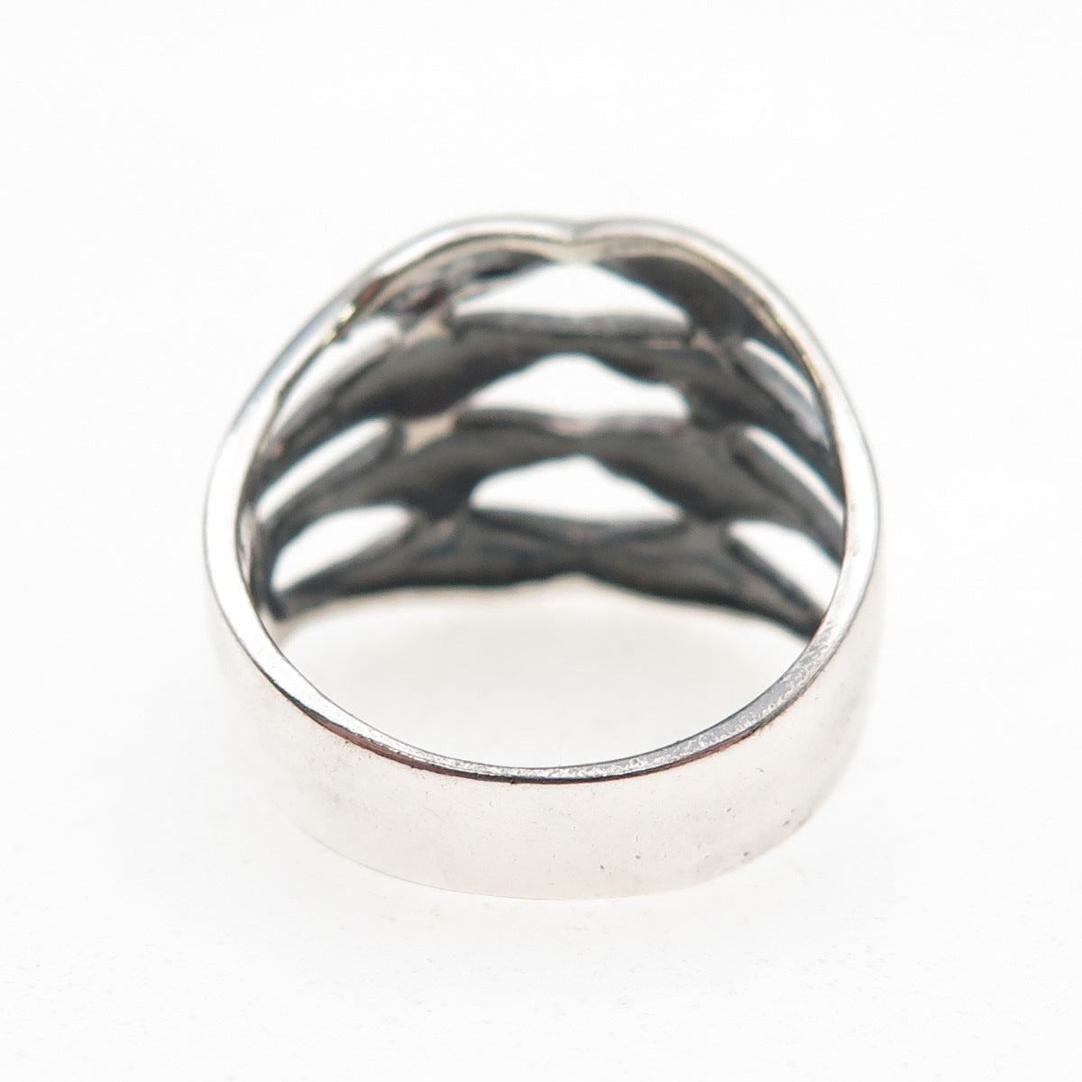 925 Sterling Silver Vintage Modernist 4-Row Oxidized Ring Size 6