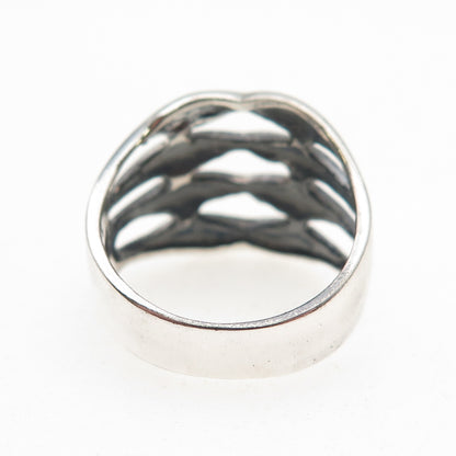925 Sterling Silver Vintage Modernist 4-Row Oxidized Ring Size 6