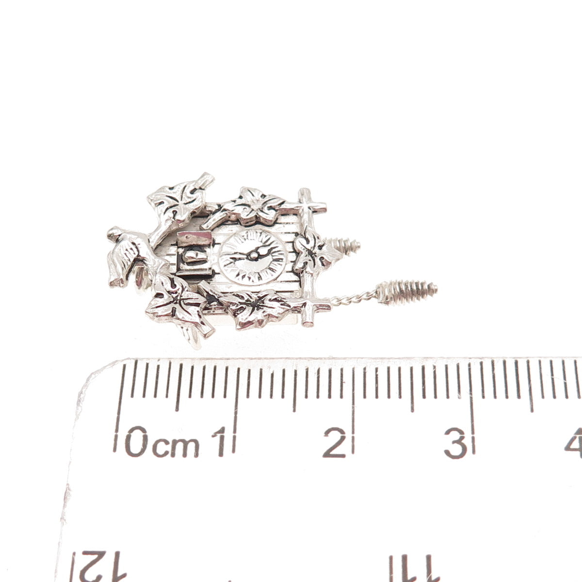 800 Silver Antique Art Deco Cuckoo Clock Oxidized 3D Charm Pendant