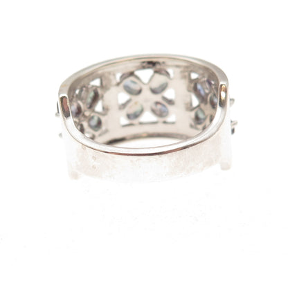 925 Sterling Silver Lab-Created Peacock Sapphire Floral Ring Size 9