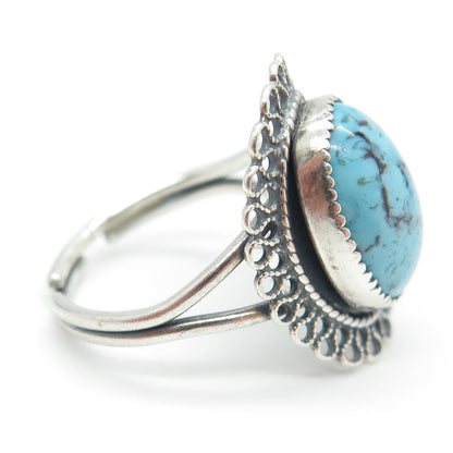 BEAU Sterling Silver Antique Art Deco Faux Turquoise Adjustable Ring Size 6.5