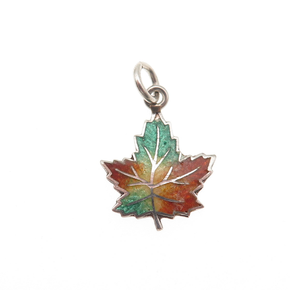 C. Lamond Fils Sterling Silver Antique Art Deco Enamel Maple Leaf Mini Pendant