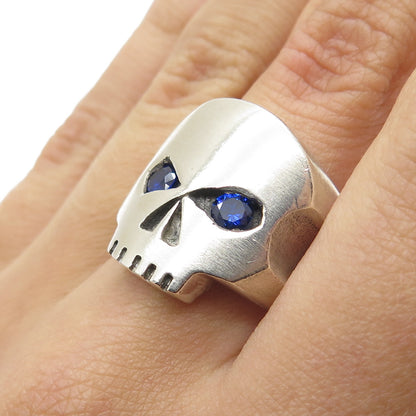 MJG MICHAEL JOHN GONNERING 925 Sterling Silver Vintage Spinel Skull Ring Size 10
