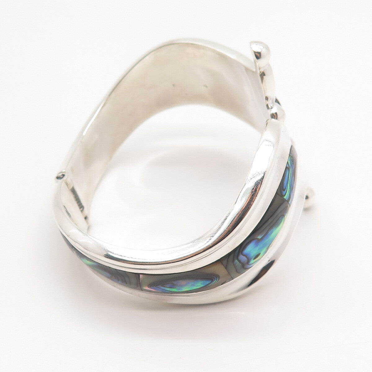 925 Sterling Silver Vintage Mexico Real Abalone Shell Modernist Bracelet 7.25"
