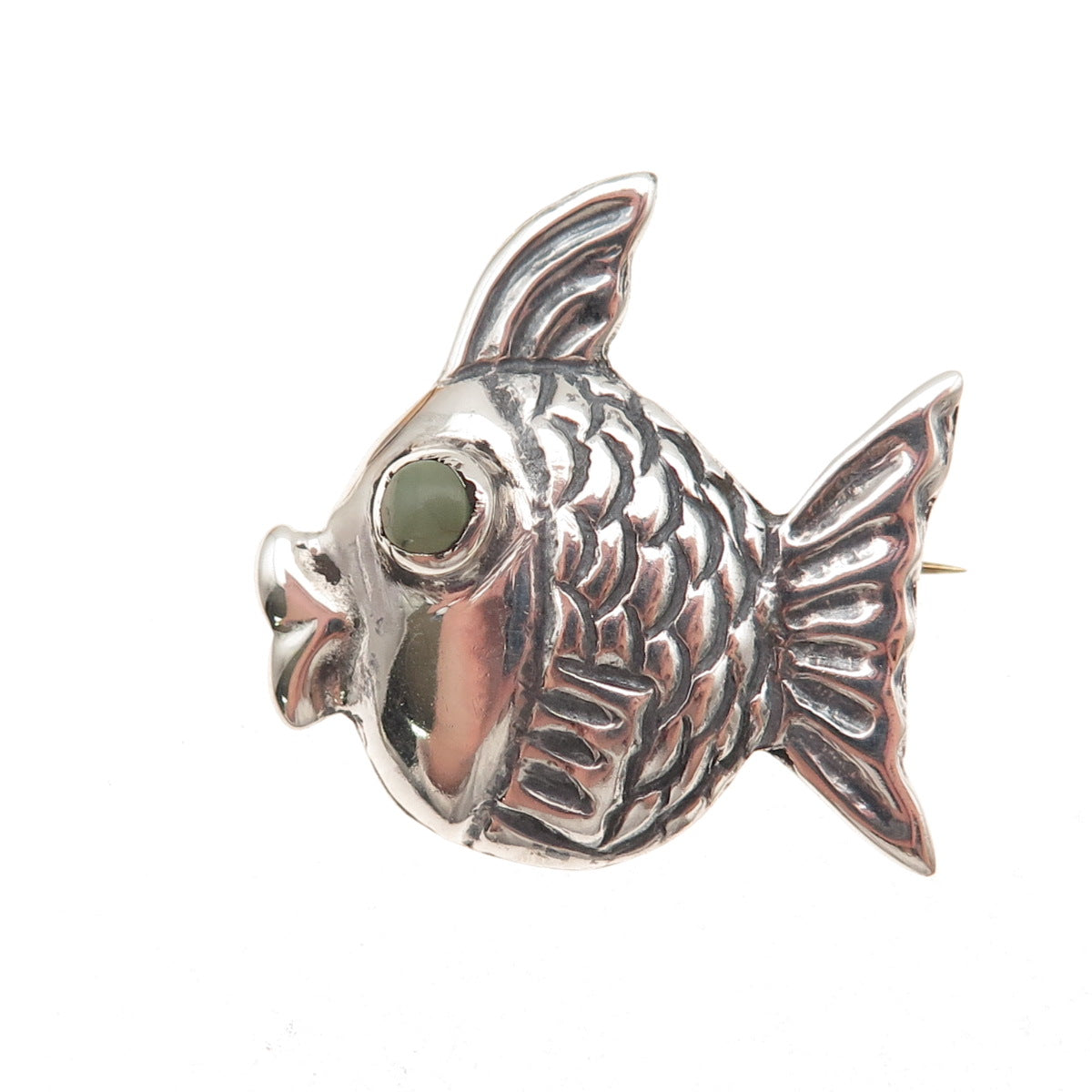925 Sterling Silver Vintage Mexico Real Turquoise Fish Oxidized Pin Brooch