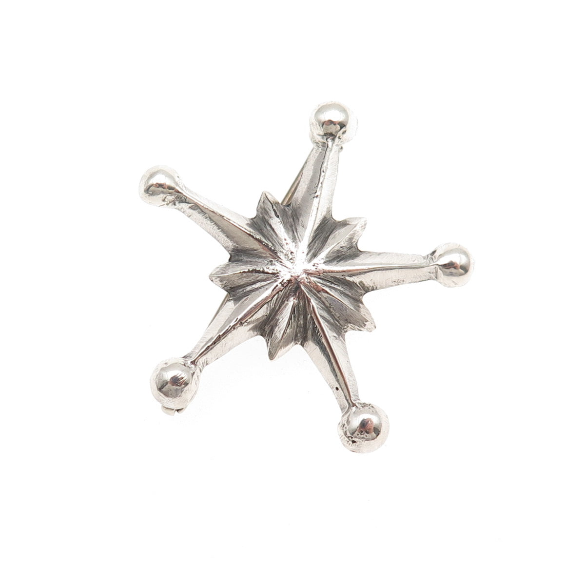 Old Pawn Sterling Silver Vintage Southwestern Star Oxidized Tribal Pin Brooch