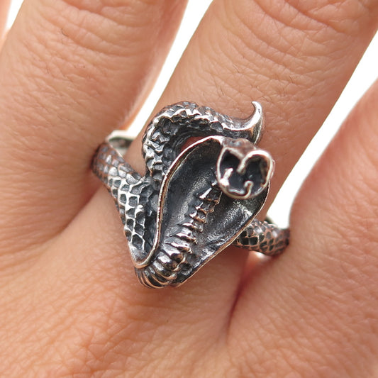 925 Sterling Silver Vintage Cobra Snake Oxidized Ring Size 13