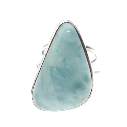 925 Sterling Silver Vintage Real Larimar Modernist Oxidized Ring Size 6