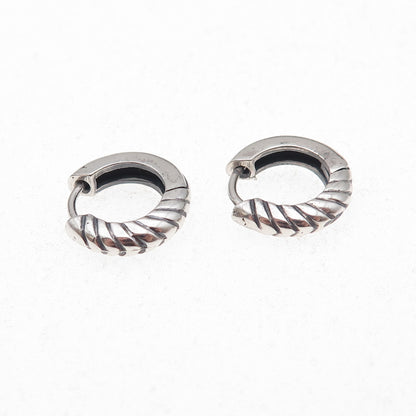 925 Sterling Silver Vintage Ribbed Oxidized Hoop Earrings