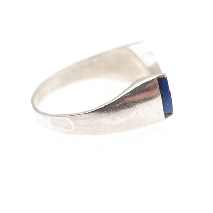 925 Sterling Silver Vintage Real Lapis Modernist Bow Ring Size 4.5