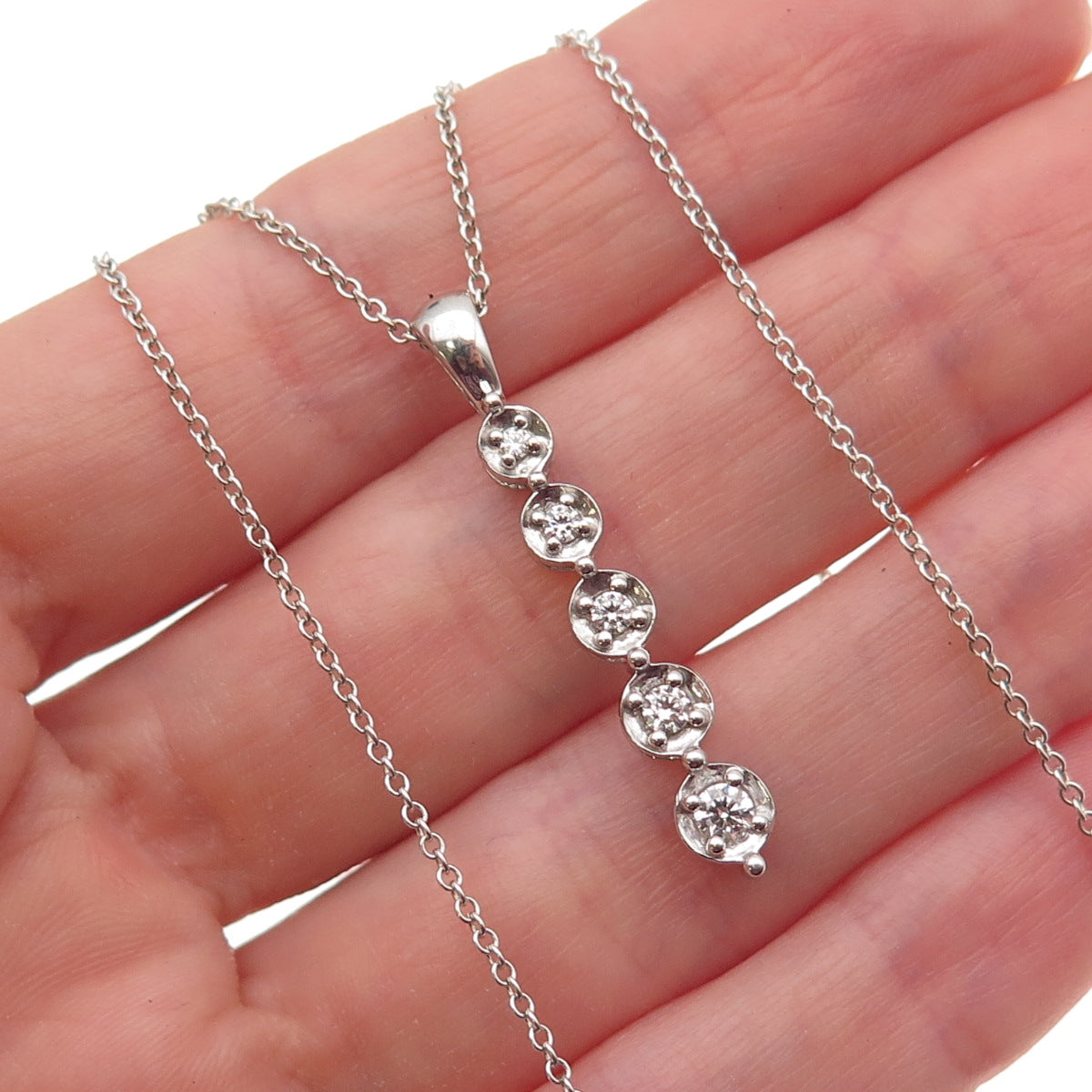925 Sterling Silver Round-Cut C Z Graduated Drop Cable Chain Necklace 18"