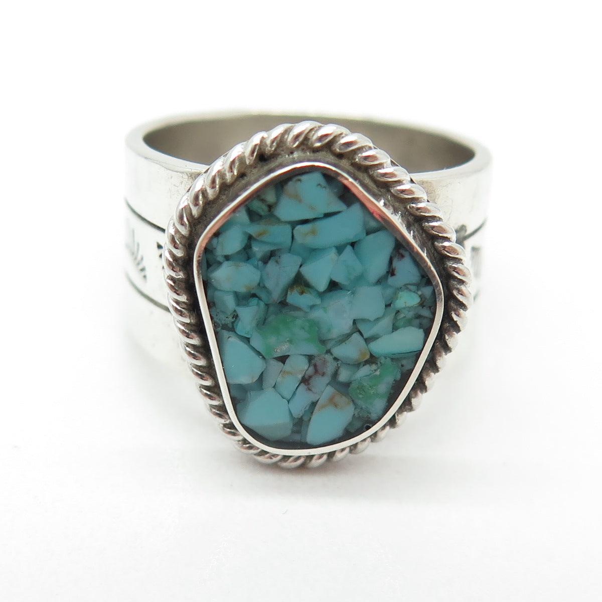 925 Sterling Silver Vintage Real Turquoise Inlay Ring Size 9