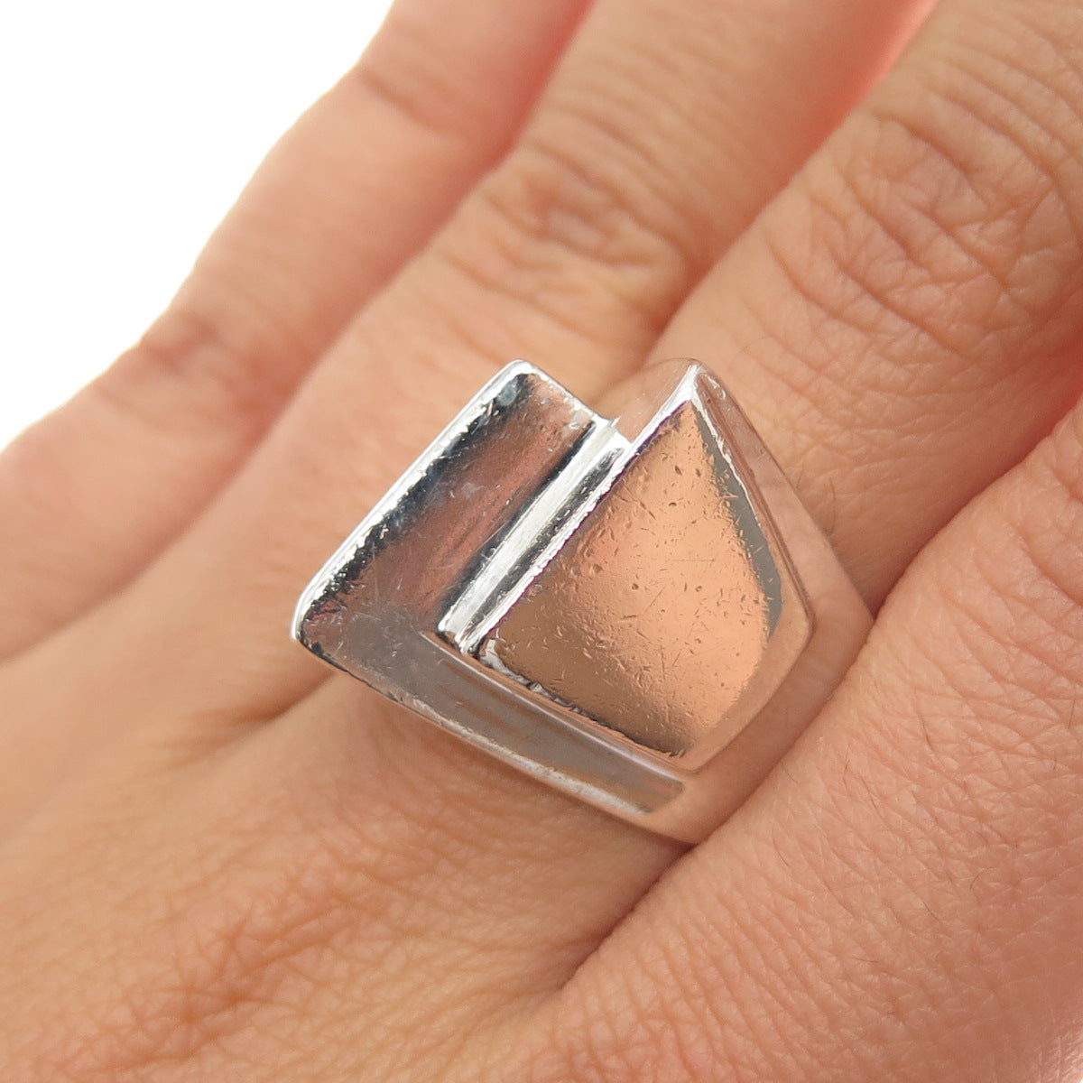 925 Sterling Silver Vintage Mexico Modernist Ring Size 7.25
