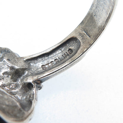 SHUBE 925 Sterling Silver Vintage Blue Glass Wizard Oxidized Ring Size 11.75